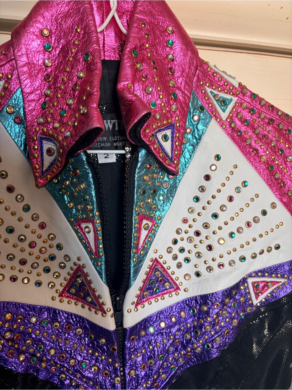 Embellished Metallic Crop Vest in Pink, Teal, Purple & Black - Picture 3 of 4